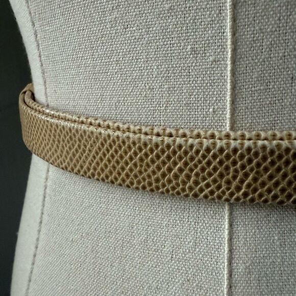 Alexis Kirk Beige Genuine Reptile Gold Hook Buckle Adjustable Slide Belt OSFM - Picture 7 of 11